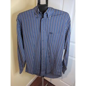 Faconnable Button Down Shirt Mens M Blue Gold Striped Long Sleeve Cotton